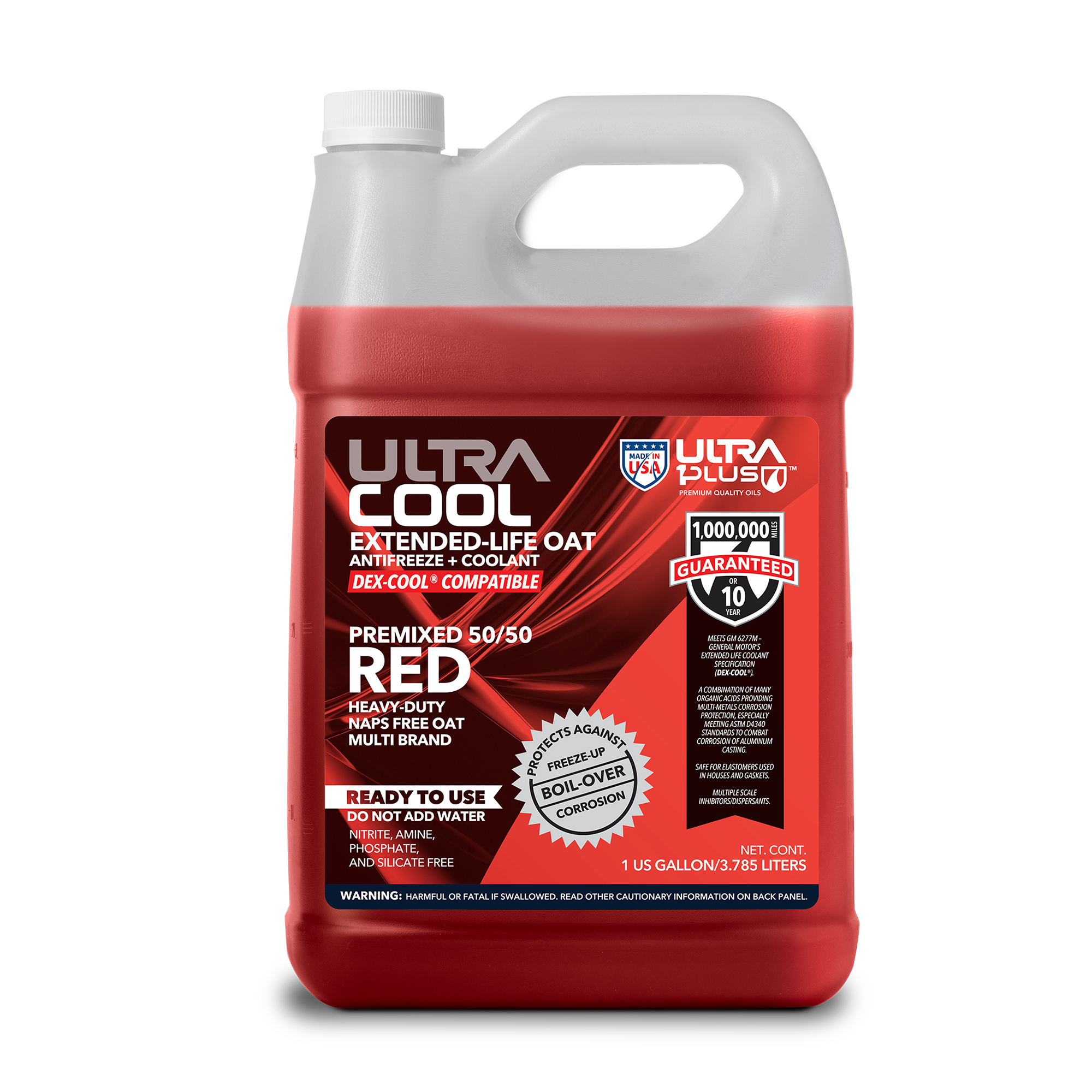 Ultra1Plus UltraCool OAT Antifreeze + Coolant Premix 50/50 - 1 Gal, HD Red, Model# UL934